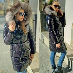 Дълго яке City Angels, Естествен пух, Черен лак, 7027